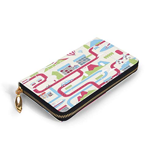 Cartera Larga de Cuero para Mujer, con Cremallera, Hebilla, Elegante Cartera de Mano, Dibujos Animados en el Centro de los Coches, Barcos y Bicicletas, Globos, Tiendas, Apartamentos, Vi Cartera Larga de Cuero para Mujer, con Cremallera, Hebilla, Elegante Cartera de Mano, Dibujos Animados en el Centro de los Coches, Barcos y Bicicletas, Globos, Tiendas, Apartamentos, Vi