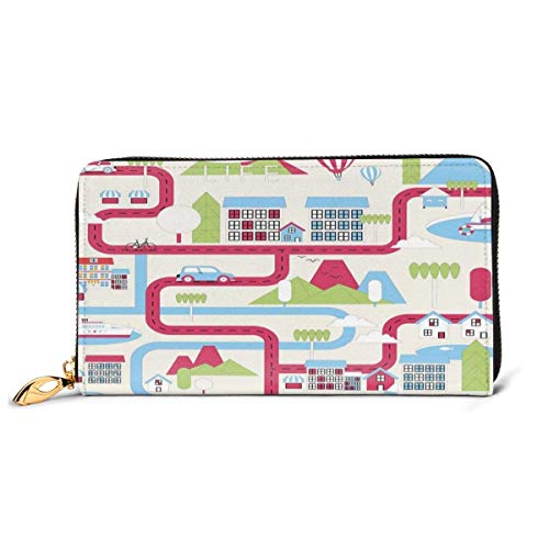 Cartera Larga de Cuero para Mujer, con Cremallera, Hebilla, Elegante Cartera de Mano, Dibujos Animados en el Centro de los Coches, Barcos y Bicicletas, Globos, Tiendas, Apartamentos, Vi Cartera Larga de Cuero para Mujer, con Cremallera, Hebilla, Elegante Cartera de Mano, Dibujos Animados en el Centro de los Coches, Barcos y Bicicletas, Globos, Tiendas, Apartamentos, Vi