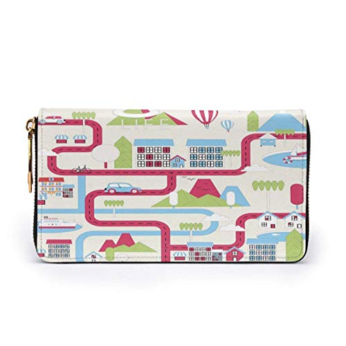 Cartera Larga de Cuero para Mujer, con Cremallera, Hebilla, Elegante Cartera de Mano, Dibujos Animados en el Centro de los Coches, Barcos y Bicicletas, Globos, Tiendas, Apartamentos, Vi Cartera Larga de Cuero para Mujer, con Cremallera, Hebilla, Elegante Cartera de Mano, Dibujos Animados en el Centro de los Coches, Barcos y Bicicletas, Globos, Tiendas, Apartamentos, Vi