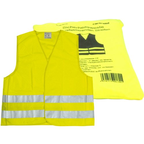 Cartrend 50130 Chaleco reflectante de averías amarillo tamaño XL, DIN EN 20471 en práctica bolsa textil con cierre de cremallera