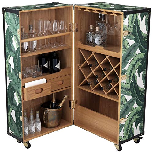 Casa Padrino Armario de Vino Ruedas Verde/Blanco/Negro/Oro 58 x 58 x A. 122 cm - Armario de cóctel - Armario de Equipaje en un Aspecto Retro - Armario Bar en diseño Maleta Vintage