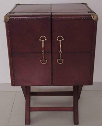 Casa Padrino Gabinete de Bar de Cuero Genuino Cognac Marrón 61 x 52 x H. 93,5 cm - Gabinete del Vino con 2 Puertas en Diseño de Maleta