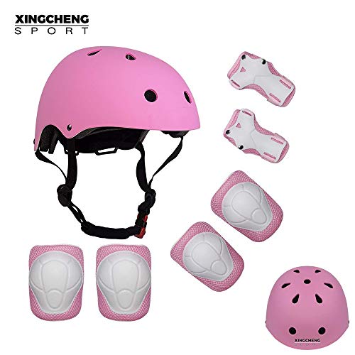 Casco Ajustable para niños y Equipo de protección, Cascos y Almohadillas para Bicicletas para niños pequeños, Rodilleras, Coderas y muñequeras (Pink, S(3-8years Old))