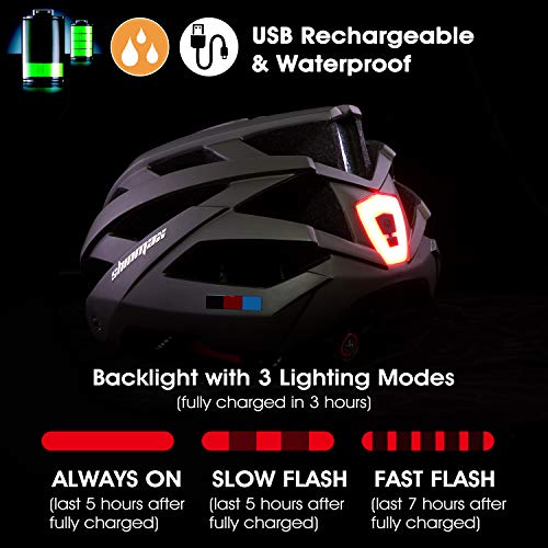 Casco Bicicleta/Casco Bicic con Luz LED,Certificado CE,Casco Ciclismo con Visera y Forro Desmontable Especializado con Luz de Seguridad Super Light Casco Bici para Skateboarding Ski & Snowboard