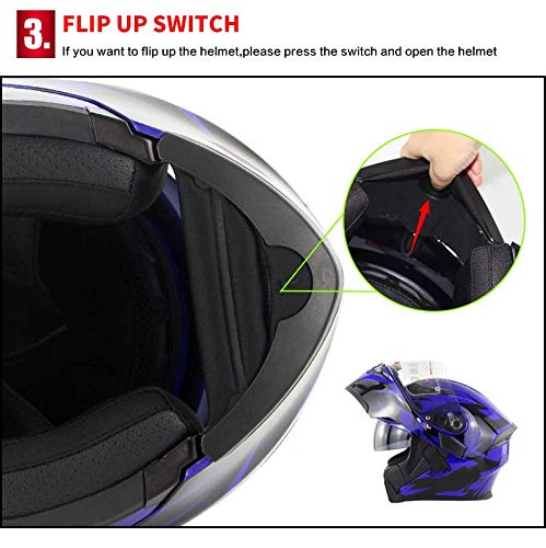 Casco Bluetooth Flip Up Visor Dual Lens Dot Cool Motocicleta Casco Cara Completa Motorbike Negro Cascos modulares,XL Casco Bluetooth Flip Up Visor Dual Lens Dot Cool Motocicleta Casco Cara Completa Motorbike Negro Cascos modulares,XL