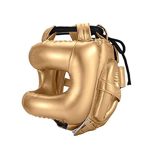 Casco de Boxeo Viga transversal de la nariz protección for la cabeza cerrada Puente de Boxeo Profesional casco contra para Grappling, Muay Thai, Kickboxing, Karate ( Color : Gold , Size : One size )