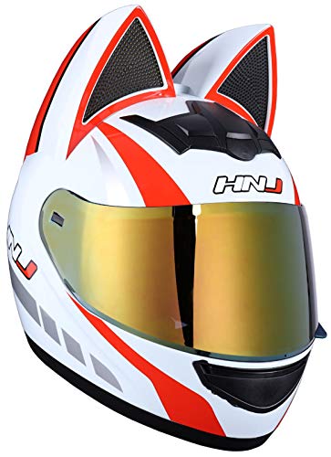 Casco de motocicleta Chica Mujer Casco de oreja de gato Certificado DOT Casco de motocicleta de cara completa Cascos modulares Four Seasons con visera para Street Bike Racing ATV 1,L(57-59cm)