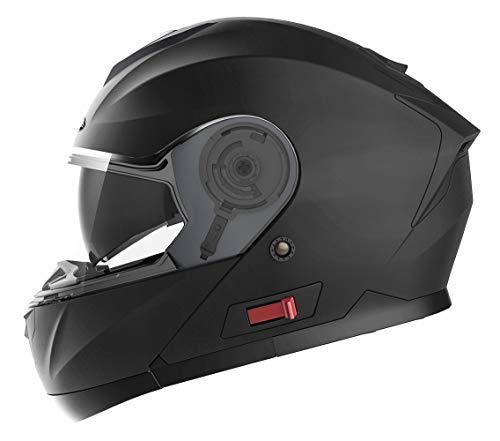 Casco Moto Modular ECE Homologado - YEMA YM-926 Casco de Moto Integral Scooter para Mujer Hombre Adultos con Doble Visera-Negro Mate-M