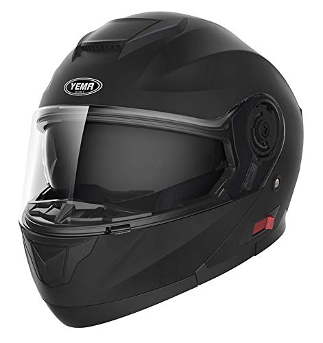 Casco Moto Modular ECE Homologado - YEMA YM-926 Casco de Moto Integral Scooter para Mujer Hombre Adultos con Doble Visera-Negro Mate-XL