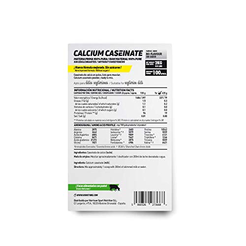 Caseinato de Calcio de HSN | Proteína de Liberación Lenta | Ideal para Antes de Dormir o Entre Comidas | Vegetariano, Sin Grasas, Sin Azúcares, Sin Gluten, Sabor Neutro, 2000 gr