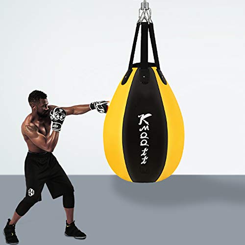 casero Colgante Bolsa De Boxeo,Forma De Gota Sin Llenar Saco De Boxeo para Karate Artes Marciales MMA Entrenamiento,Alivio del Estrés Saco De Arena con Guantes-Amarillo H 85cm