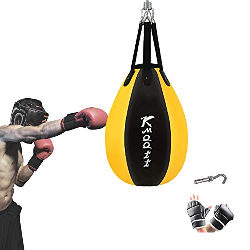 casero Colgante Bolsa De Boxeo,Forma De Gota Sin Llenar Saco De Boxeo para Karate Artes Marciales MMA Entrenamiento,Alivio del Estrés Saco De Arena con Guantes-Amarillo H 85cm