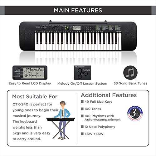 Casio CTK-240H7 - Teclado electrónico (49 teclas), color negro Casio CTK-240H7 - Teclado electrónico (49 teclas), color negro