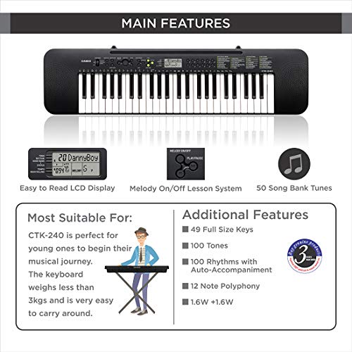 Casio CTK-240H7 - Teclado electrónico (49 teclas), color negro