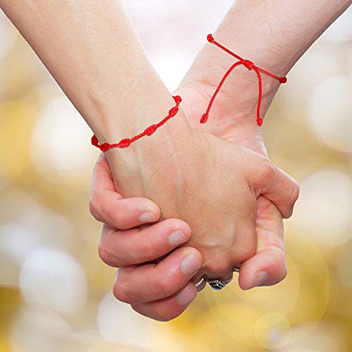 CASSIECA 8Pcs Pulsera Roja 7 Nudos Amuleto del Kabbalah Pulsera Cordón Pulsera Hilo Rojo de la Suerte Unisex Pulsera Ajustable para Mujeres Hombres Tibetano Pulsera Amistad