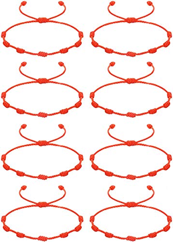 CASSIECA 8Pcs Pulsera Roja 7 Nudos Amuleto del Kabbalah Pulsera Cordón Pulsera Hilo Rojo de la Suerte Unisex Pulsera Ajustable para Mujeres Hombres Tibetano Pulsera Amistad