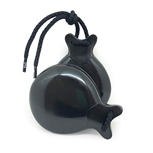 Castañuelas PALI color NEGRO con DOBLE CAJA. Ideal para el aprendizaje. (Funda Flores y Lunares)