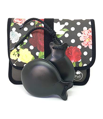 Castañuelas PALI color NEGRO con DOBLE CAJA. Ideal para el aprendizaje. (Funda Flores y Lunares)