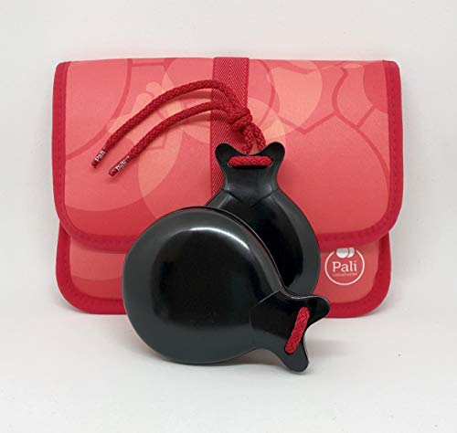 Castañuelas PALI color NEGRO con DOBLE CAJA. Ideal para el aprendizaje. (Funda Roja)