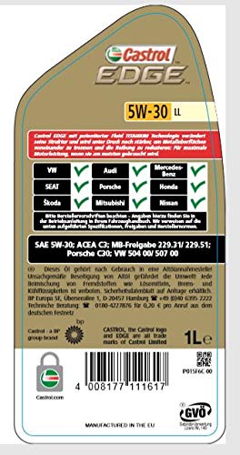 Castrol 57418 EDGE Titanium Aceite para Motor FST 5W-30 LL, 1L (Sello alemán)