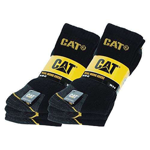 Caterpillar 6 Pares Calcetines Trabajo, Reforzados Talón Punta, Algodón (Negro, 39-42)