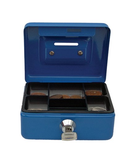 Cathedral - Caja metálica para dinero, cerradura, 2 llaves, color azul Cathedral - Caja metálica para dinero, cerradura, 2 llaves, color azul