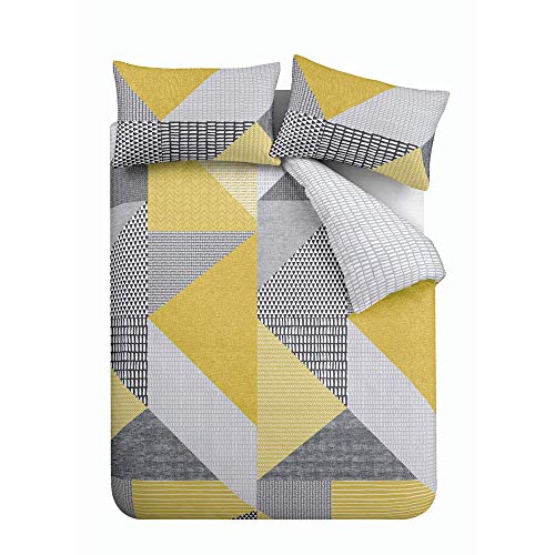 Catherine Lansfield Larsson Geo Easy Care - Juego de Funda nórdica para Cama Doble, Color Ocre