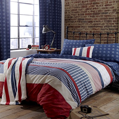 Catherine Lansfield Stars & Stripes - Funda nórdica y funda de almohada cama 90, 220 x 160 cm, color azul Catherine Lansfield Stars & Stripes - Funda nórdica y funda de almohada cama 90, 220 x 160 cm, color azul