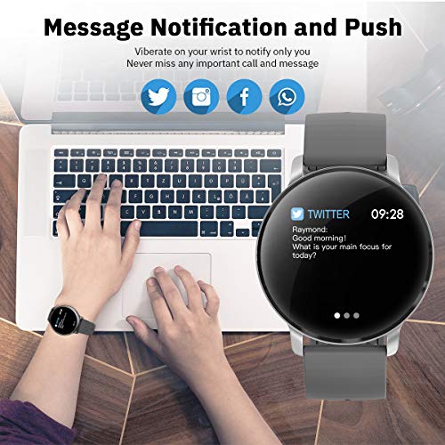 CatShin Smartwatch, Reloj Inteligente para Hombre Mujer, CS06 IP68 Impermeable Reloj de Fitness con Podómetro Pulsómetros Caloría, Pulsera Actividad Inteligente para Android iOS (Gris)