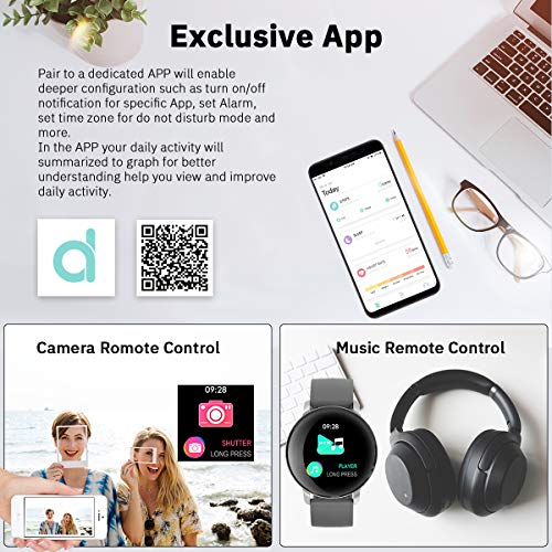 CatShin Smartwatch, Reloj Inteligente para Hombre Mujer, CS06 IP68 Impermeable Reloj de Fitness con Podómetro Pulsómetros Caloría, Pulsera Actividad Inteligente para Android iOS (Gris)