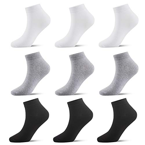 Caudblor 9 pares Calcetines Hombres Mujer Algodon Casual Calcetines Corto tobilleros 37-41/39-45, Negro/Gris/Blanco (Multicolor, MEN)