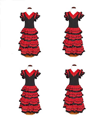 CB Traje de Flamenca, faralaes, sevillana. Mujer, Talla M (48). (Rojo y Negro)