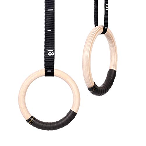 CCLIFE Anillos de Gimnasia de Madera Fitness Madera Anillos Olímpicos Entrenamientos gimnásticos & Correa + Hebillas, Color:DGNTR001A00000000