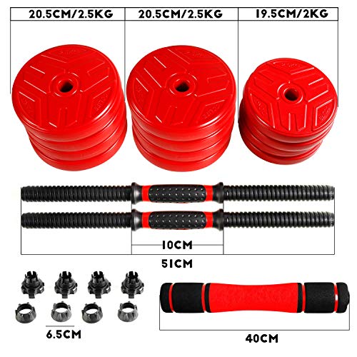 CCLIFE Mancuernas Ajustables con Pesas Barra y Discos 20/30 / 40KG Mancuernas 2en1, Color:2 x 15 KG,Roja,con Barra CCLIFE Mancuernas Ajustables con Pesas Barra y Discos 20/30 / 40KG Mancuernas 2en1, Color:2 x 15 KG,Roja,con Barra