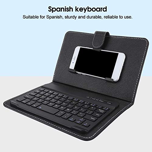 Ccylez Funda con Teclado en español para teléfono móvil, Teclado Bluetooth Universal en español e inglés, Teclado con Funda Protectora de Cuero Bluetooth inalámbrico ultradelgado Ccylez Funda con Teclado en español para teléfono móvil, Teclado Bluetooth Universal en español e inglés, Teclado con Funda Protectora de Cuero Bluetooth inalámbrico ultradelgado