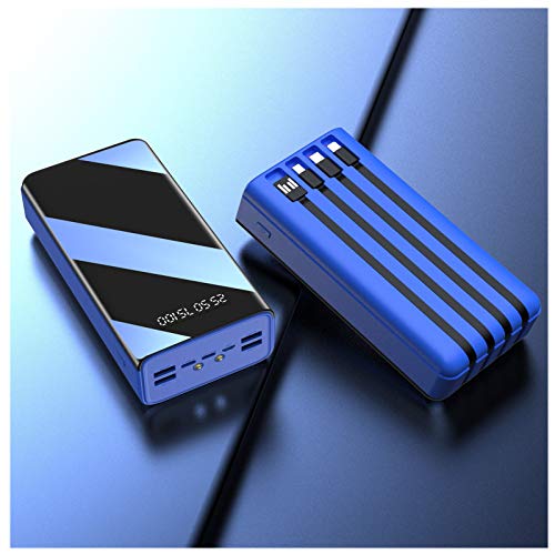CDBK Power Bank 50000 Mah, Cargador Portátil De 7 Salidas, Batería Externa De Alta Capacidad con Micro Y USB-C Y Relámpago Y USB De 4 Entradas, con Pantalla LED Y Linterna,Azul