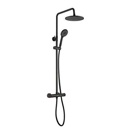 CECIPA Columna de Ducha Termostática Negra Grifos de Ducha Termostática Ducha de lluvia 24 * 24 cm y Ducha de Mano con 3 Chorros en Acero Inoxidable CECIPA Columna de Ducha Termostática Negra Grifos de Ducha Termostática Ducha de lluvia 24 * 24 cm y Ducha de Mano con 3 Chorros en Acero Inoxidable