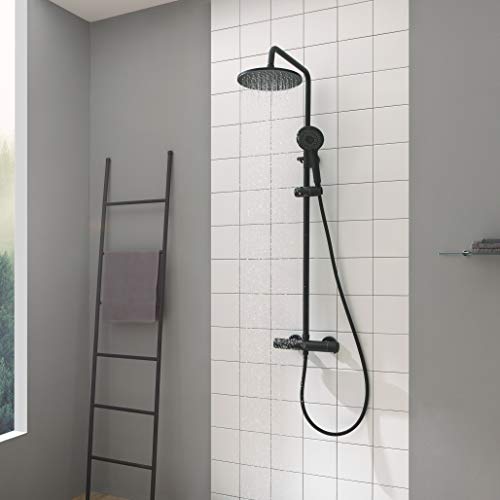 CECIPA Columna de Ducha Termostática Negra Grifos de Ducha Termostática Ducha de lluvia 24 * 24 cm y Ducha de Mano con 3 Chorros en Acero Inoxidable CECIPA Columna de Ducha Termostática Negra Grifos de Ducha Termostática Ducha de lluvia 24 * 24 cm y Ducha de Mano con 3 Chorros en Acero Inoxidable