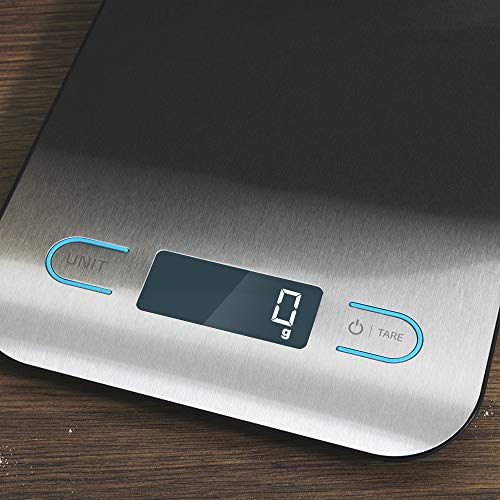 Cecotec Báscula de Cocina Digital Cook Control 8000, Alta precisión, Acero Inoxidable, Diseño Extraplano, Pantalla LCD Retroiluminada Extragrande, Capacidad Máxima 5 Kg con Precisión de 1 g