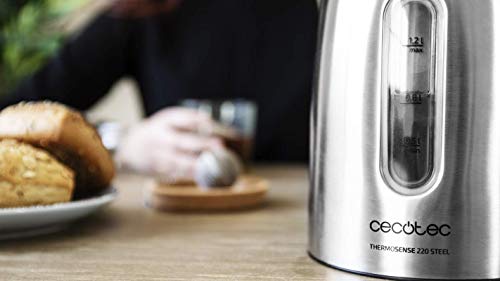 Cecotec Hervidor de Agua Eléctrico ThermoSense 220 Steel. 1,2 litros, Libre de BPA, 1630 W de Potencia, Base 360º, Filtro Antical Desmontable, Doble Sistema de Seguridad, Acero Inoxidable Cecotec Hervidor de Agua Eléctrico ThermoSense 220 Steel. 1,2 litros, Libre de BPA, 1630 W de Potencia, Base 360º, Filtro Antical Desmontable, Doble Sistema de Seguridad, Acero Inoxidable