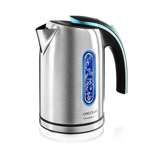 Cecotec Hervidor de Agua Eléctrico ThermoSense 220 Steel. 1,2 litros, Libre de BPA, 1630 W de Potencia, Base 360º, Filtro Antical Desmontable, Doble Sistema de Seguridad, Acero Inoxidable