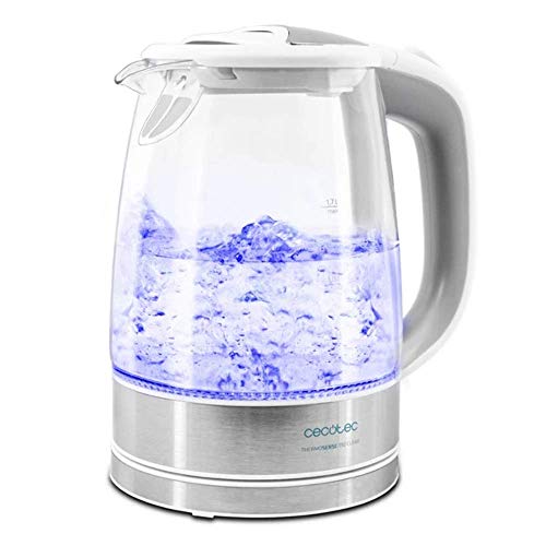 Cecotec Hervidor de Agua Eléctrico ThermoSense 350 Clear. 1,7 litros, Libre de BPA, 2200 W de Potencia, Base 360º, Filtro Antical, Doble Sistema de Seguridad, Vidrio Borosilicato