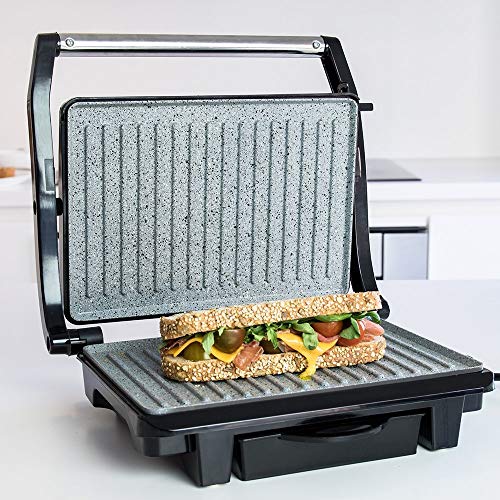 Cecotec Rock'nGrill 1000 - Parrilla Eléctrica, Revestimiento Antiadherente RockStone, 1000 W, cajetín recogegrasas, 25.5 x 29.5 x 10 cm, color Acero/ Negro Cecotec Rock'nGrill 1000 - Parrilla Eléctrica, Revestimiento Antiadherente RockStone, 1000 W, cajetín recogegrasas, 25.5 x 29.5 x 10 cm, color Acero/ Negro