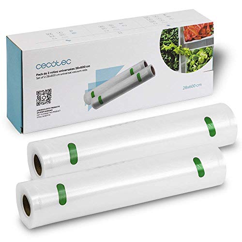 Cecotec Rollos Gofrados Set de 2 Rollos Grandes 28 x 600 cm. Superficie gofrada, BPA Free