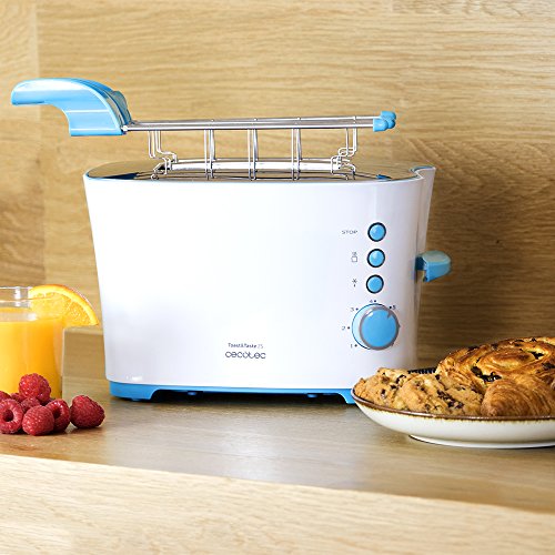 Cecotec Toast&Taste 2S - Tostadora, 7 Niveles de Potencia, Capacidad para 2 Tostadas, 3 Funciones(Tostar, Recalentar, Descongelar), Incluye Pinzas, Bandeja Recogemigas, 650 W