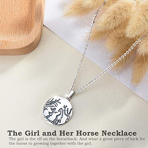 CELESTIA El Caballo y su Chica Collares de Plata de Ley 925, Caballo Tallado Insignia Colgante para Mujeres Niñas, Regalos de Joyería Fina para Amantes Ecuestres Amantes de los Caballos