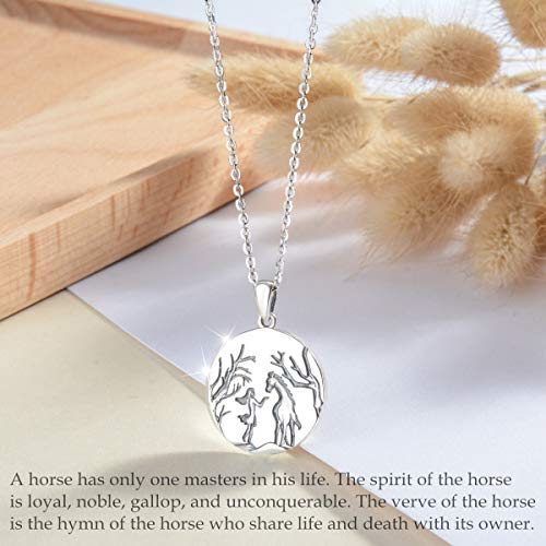 CELESTIA El Caballo y su Chica Collares de Plata de Ley 925, Caballo Tallado Insignia Colgante para Mujeres Niñas, Regalos de Joyería Fina para Amantes Ecuestres Amantes de los Caballos