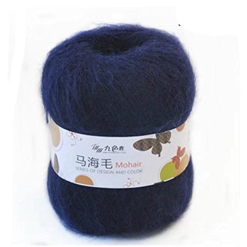 Celine lin One Skein Soft Natural Angola Mohair - Hilo de lana para tejer (50 g), color azul marino
