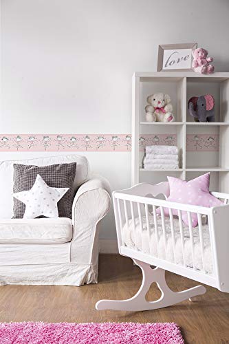 Cenefa adhesiva para habitación infantil, diseño de bailarina, color rosa, blanco y negro