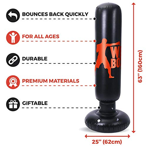 CENT Bolsa de Arena Inflable PVC Vertical Saco de Boxeo de Fitness de Pie Columna de Perforación Saco de Entrenamiento Independiente Pilar para Ejercicio Karate